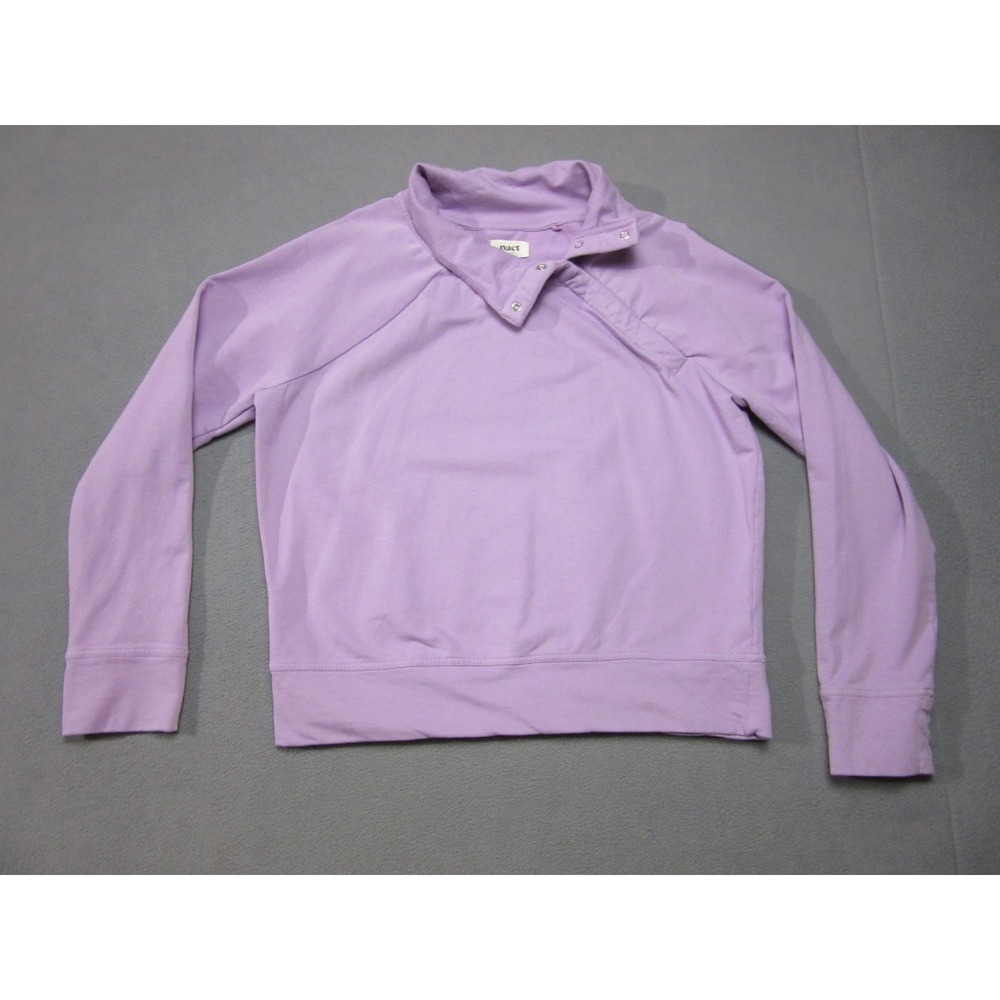 Pact Sweatshirt Womens Large Purple Asymmetrical Snap Neck Cropped Thumbholes